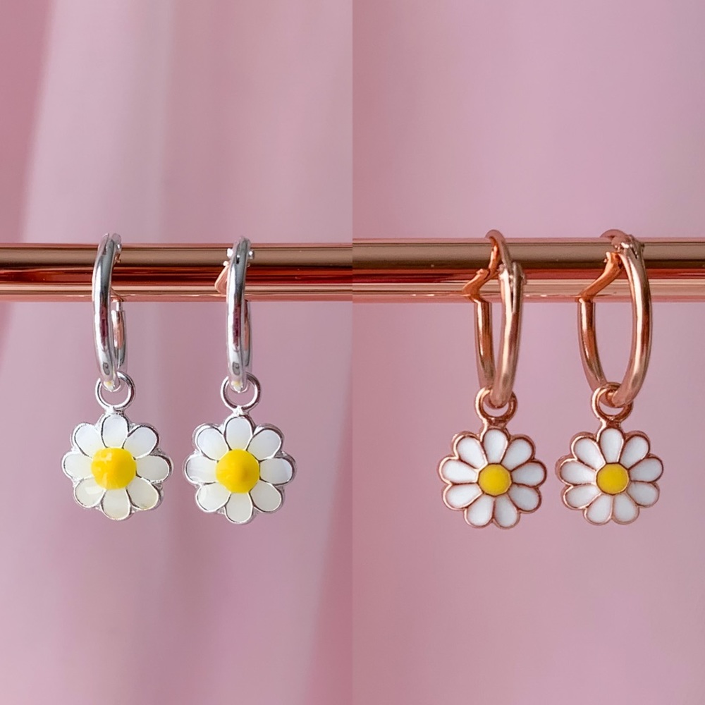 925 Sterling silver Daisy charm mini hoops